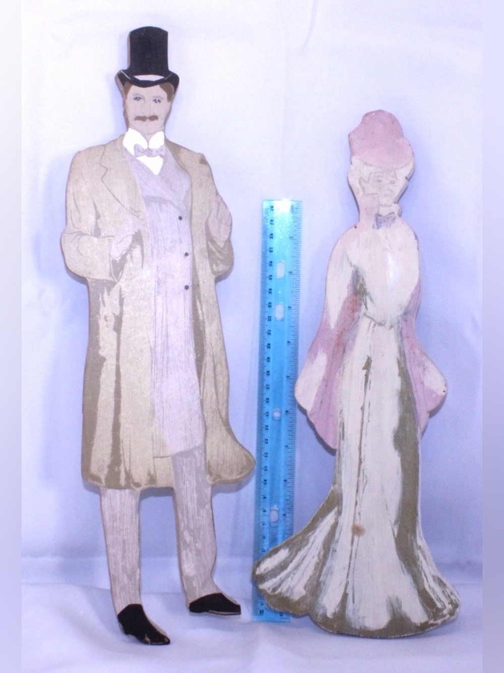 Vintage Folk-art Painted Wood Cutouts of a Victorian Couple